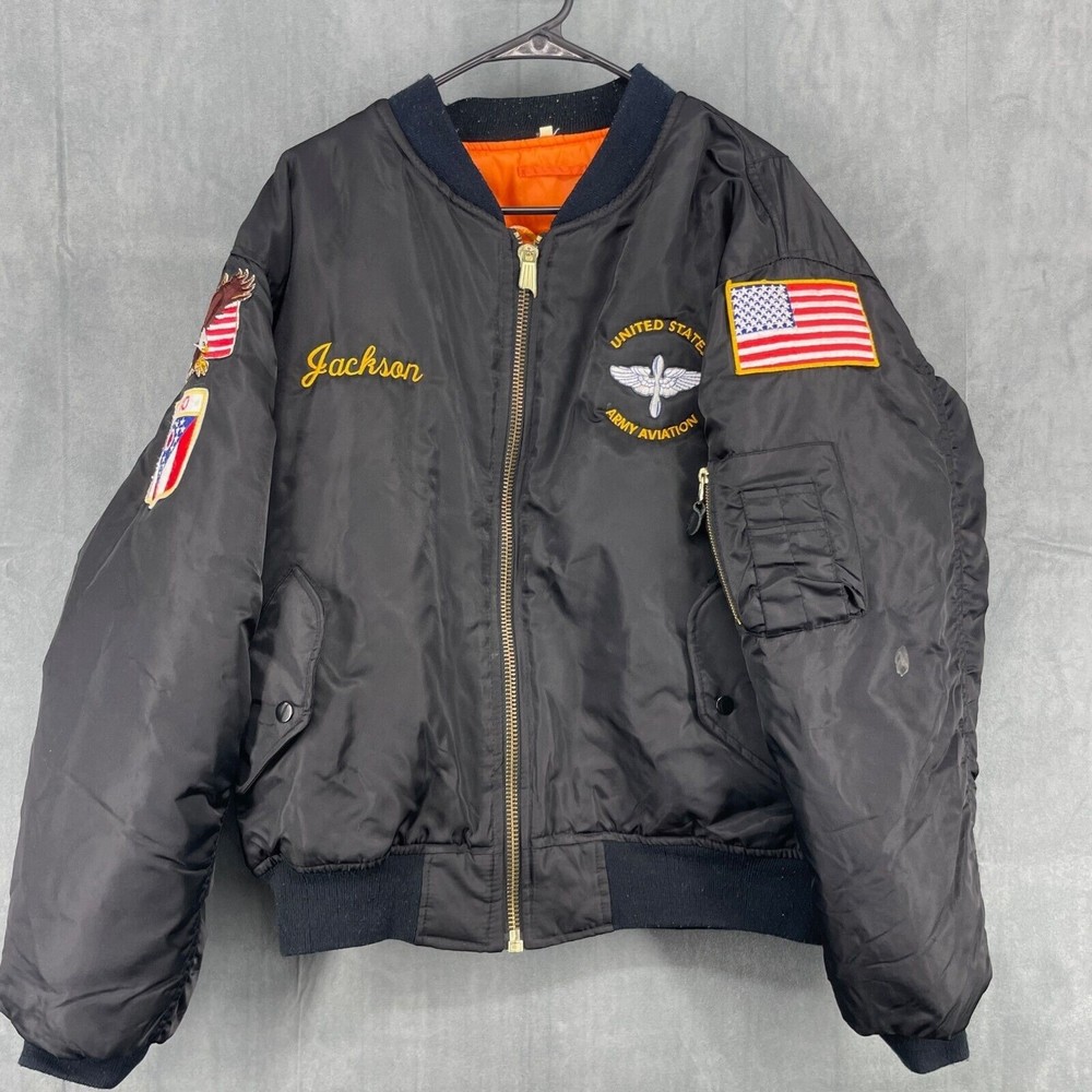 US Army Aviation Bomber Jacket Mens XL Black Jackson UH-60 Blackhawk Ohio